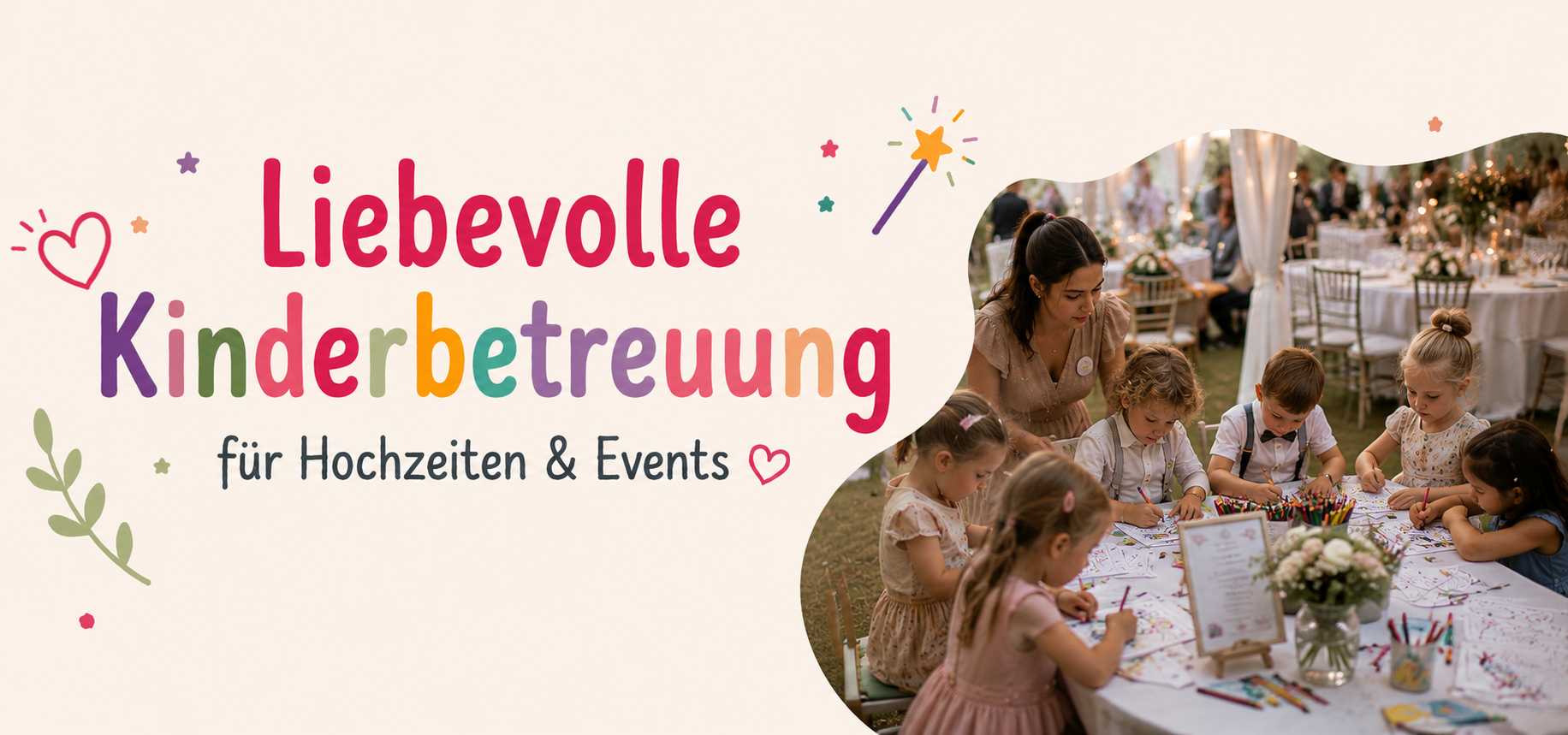 Liebevolle Kinderbetreuung für Hochzeiten und Events mit kreativen Beschäftigungen, Spielen und Bastelspaß für Kinder durch ZauberZeit

